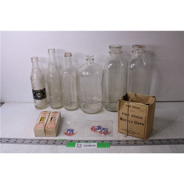 Lot of Soda and Milk Bottles, Crowns and Misc.