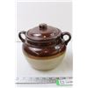 Image 3 : (2) Vintage Two Tone handled Bean pot Crock With Lid