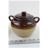Image 4 : (2) Vintage Two Tone handled Bean pot Crock With Lid
