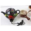 Image 4 : Vintage Electric Teapot+Glazed Pottery Creamer and Cups and Soup Bowl