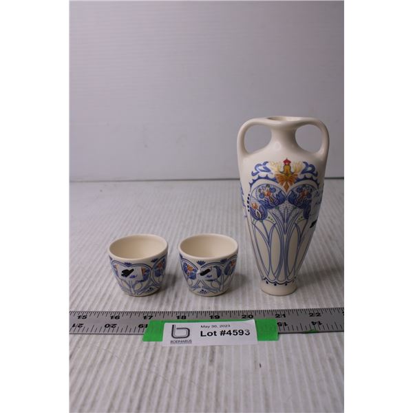 Hand Painted Small Vase and Egg Cups - Made in Holland