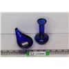 Image 1 : Blue Glass Vase w/ Silver Overlay + Blue Glass Pipe Stand