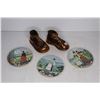 Image 5 : Ceramic Basket (made in Italy for Birks - Brass Coated Shoes - (2) Amber Glasses - Small Plates (Mad