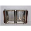 Image 2 : (2) Stainless Steel Trays w/Wooden Handles MCM - (2) Inserts Trays (Made in Denmark)