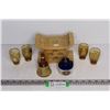 Image 1 : Vintage Hand Carving - (4) Small Ornate Glasses (2) Liqueur Bottles