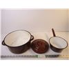 Image 1 : Vintage Brown Enamelware Sauce Pan, Large Pot and Small Lid