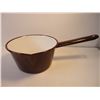 Image 2 : Vintage Brown Enamelware Sauce Pan, Large Pot and Small Lid
