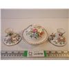 Image 1 : Crown Staffordshire Pagoda Round Covered Mini Butter Dish and (2) Candle Holders