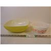 Image 1 : Yellow Pyrex Square Bowl and Pink Gooseberry 1.5 Pint Casserole