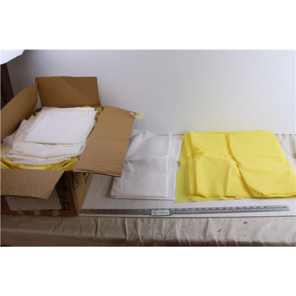 Dozens of White + Yellow Plastic Table Covers/ Runners for Weddings/Parties