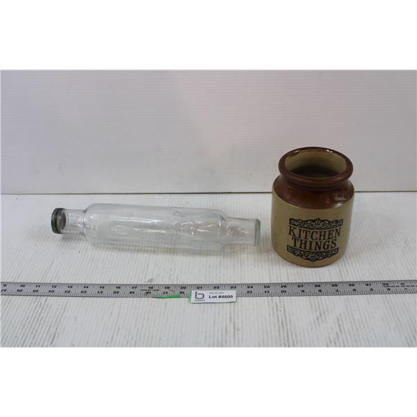 Glass Rolling Pin + Kitchen Storage Crock\