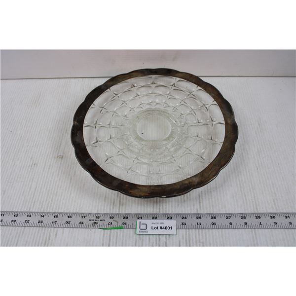 MCM Serving Plate w/ Silver Overlay