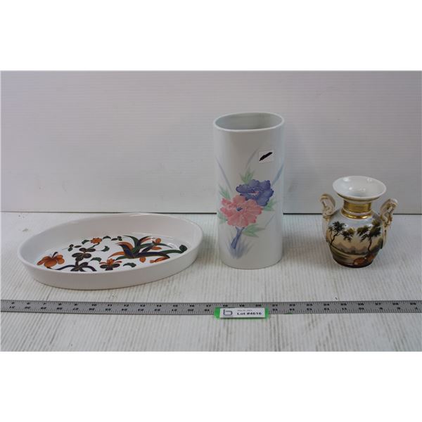 (2) Vases + Ceramic Dish