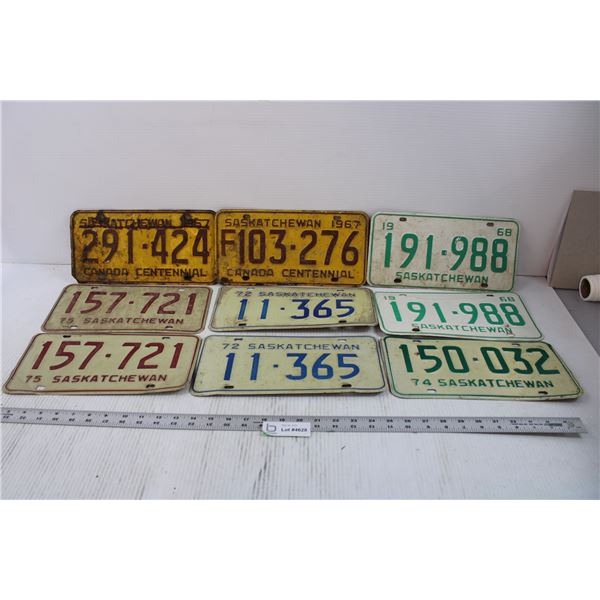 (9) Assorted Saskatchewan License Plates (1967-1975)