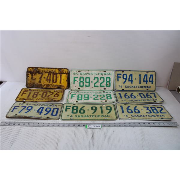 (9) Assorted Saskatchewan License Plates (1964-1976)