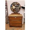 Image 1 : *Vintage Three Door Wooden Dresser with Circular Mirror - 3ft x 17" x 33 1/2"