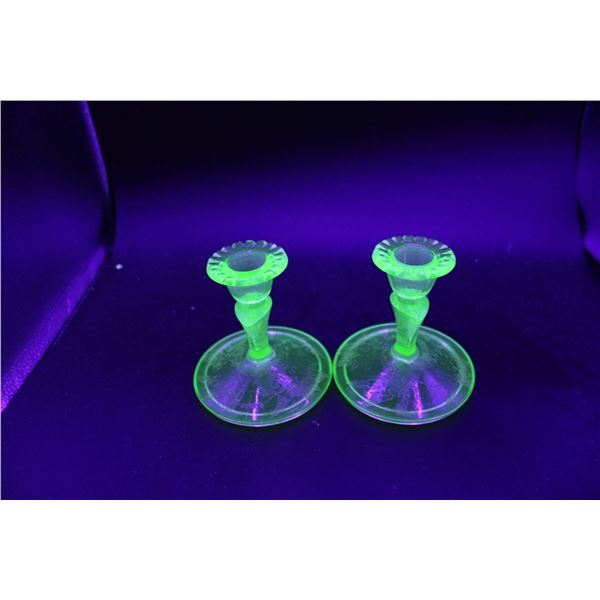 (2) Uranium Glass Candle Holders