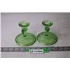Image 2 : (2) Uranium Glass Candle Holders
