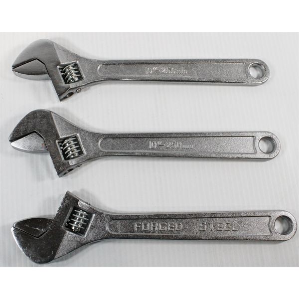 3 ADJUSTABLE WRENCHES - 10" EA