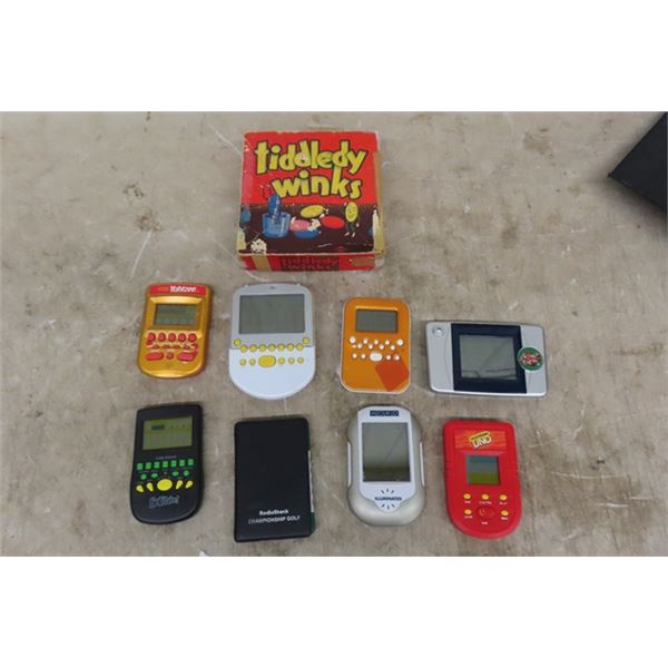 8 Assorted Hand Held Games ; Yahtzee, Solitaire, Golf, 5th Grader, 