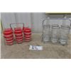 Image 1 : 6 Vintage Red + White Striped Drinking Glasses with Chrome Holder, 
