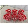 Image 2 : 6 Vintage Red + White Striped Drinking Glasses with Chrome Holder, 