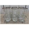 Image 4 : 6 Vintage Red + White Striped Drinking Glasses with Chrome Holder, 