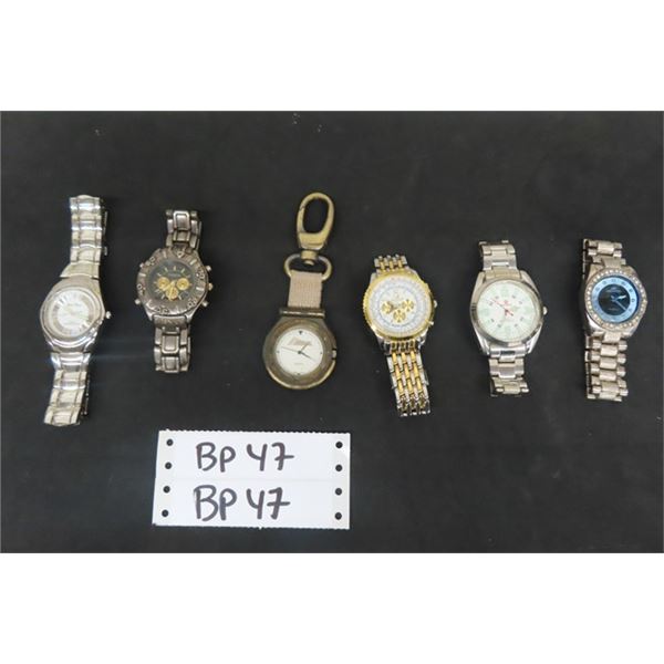 6 Assorted Men's Watches - 5 Are Wrist, 1 Clip On