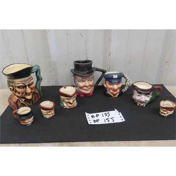 6 Toby Pitchers - Hand Painted from Japan