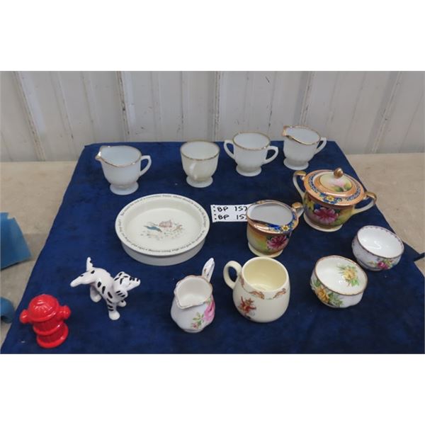 Fire King Cream + Sugar Set, Noritake Cream + Sugar Set, Wedgewood 