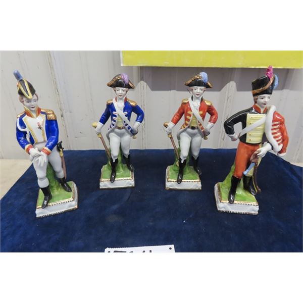 4 Dresden Porcelain Figurines - Military 10" Tall