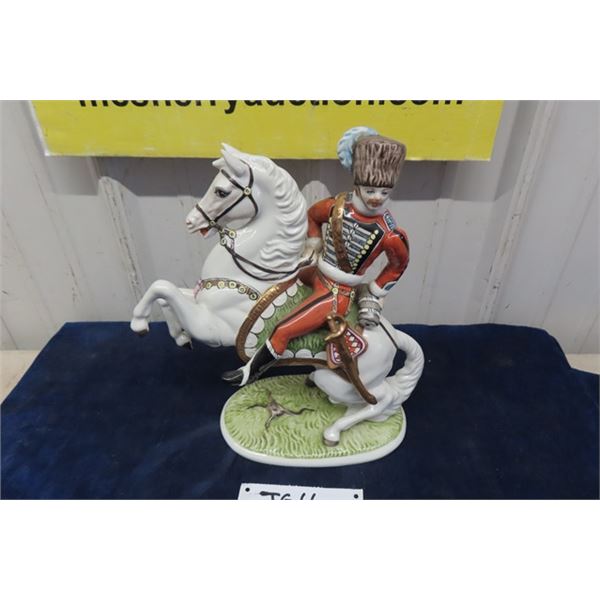 Dresden Porcelain Horse + Rider 12" Tall