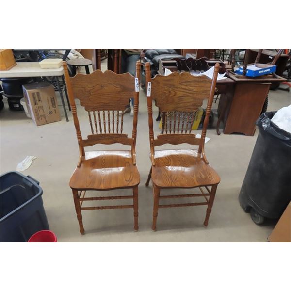 2 Oak Double Press Back Chairs