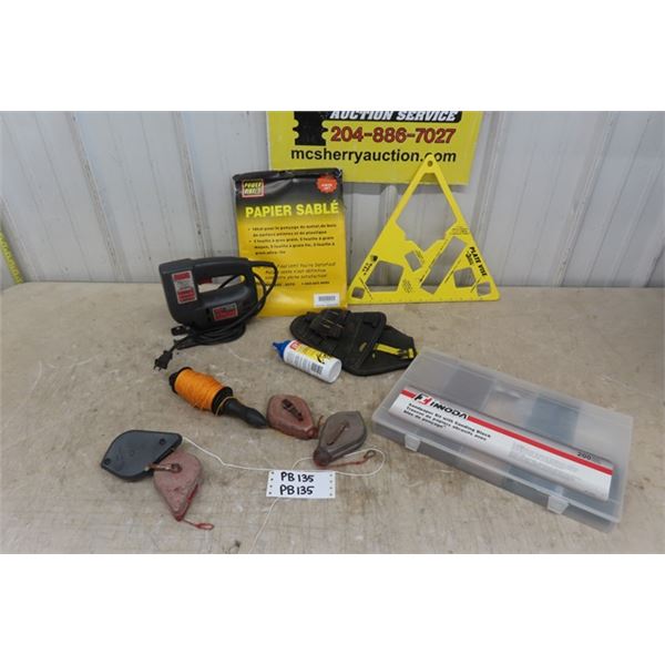 Electric Jig Saw, Triangle Measurer, Sandpaper Kit, Chalk Lines