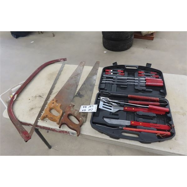 BBQ Utensils in Hard Case & 3 Saws