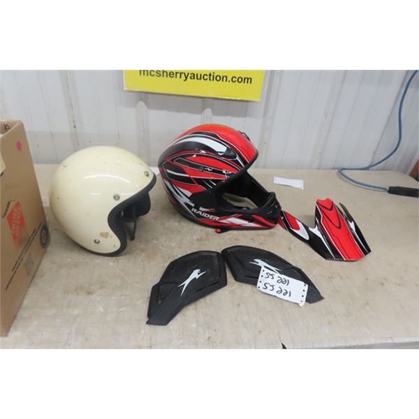 2 Helmets ;  Motor Cross  Raider Sz LG + Vintage Open Face