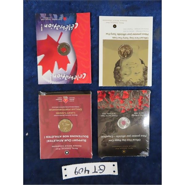 4 Sealed Collector Coins - Royal Canadian Mint ; 2004 Poppy Quarter 1st Day, 2004 