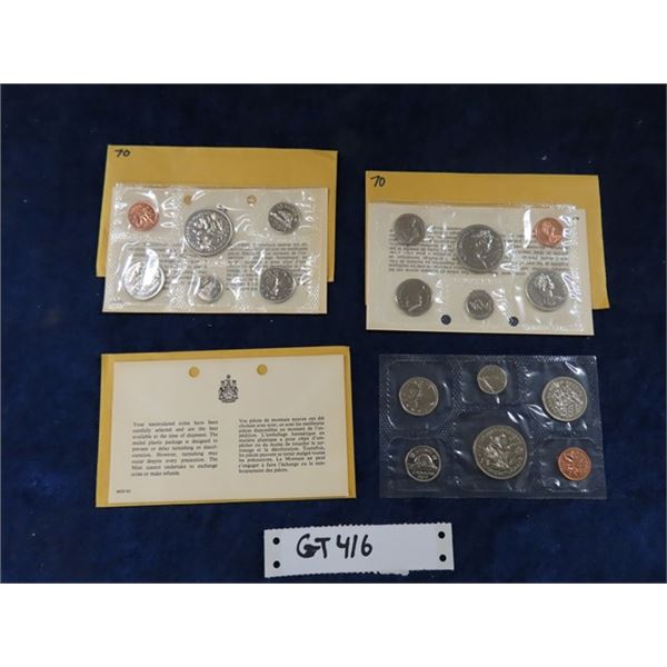 (3) 1970 Canada Uncirculated Coin Sets with Envelope - Royal Canadian Mint