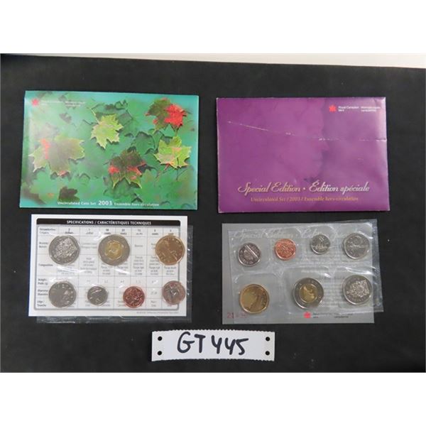 2003 Royal Canadian Mint Uncirculated Coin Set + Special Edition Set with Envelope