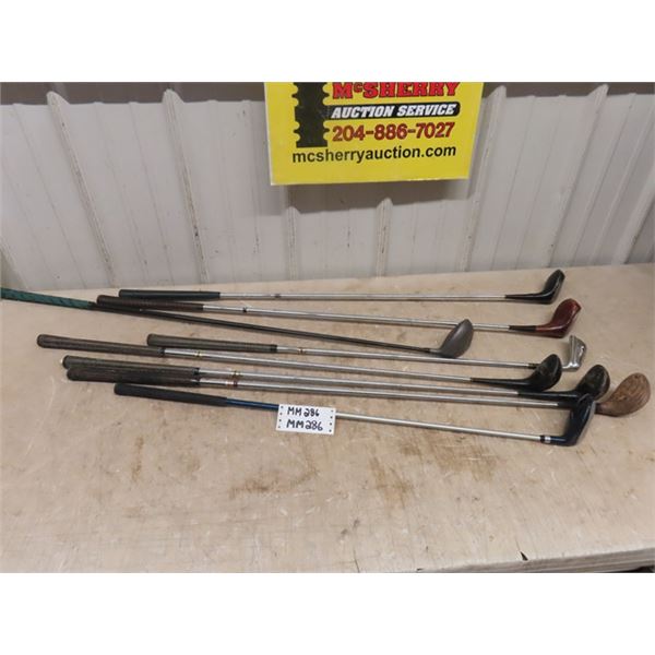 8 Assorted Right Handed Golf Clubs; 7 Woods + 1 Iron