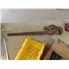 Image 3 : Pipe Wrench, 2 Bottle Jacks, Sledge Hammer Handles, Miter Box + Saw, 