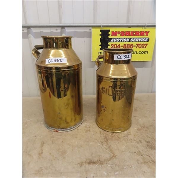 Pair of Vintage Milk/ Cream Cans with Brass Finish - 1 is Peeling - 