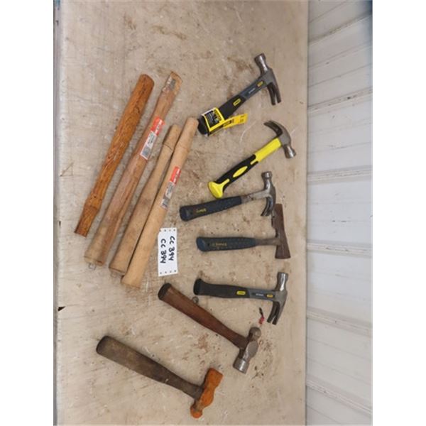 Assorted Hammers + Handles ; Eastwing Roofers, Eastwing Claw, Stanley, 