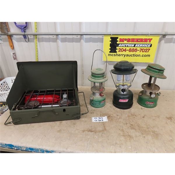 Coleman Portable Cook Stove Model 321, Portable Lamp, Plastic Lamp,