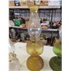 Image 3 : 4 Coal Oil Lamps - 2 Smaller Clear, Green, Amber - Tallest 18.5"