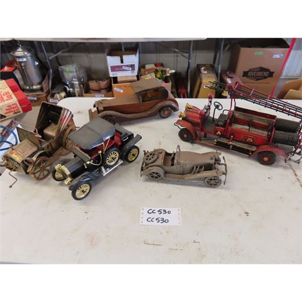 Assorted Decorative Cars _ Fire Trucks; Plastic, Wood, Metal - Longest 16  