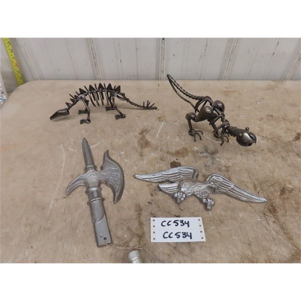 Home Made Scrap Metal Dinosaurs 13" on Longest , 2 Aluminum Décor 