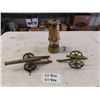 Image 1 : 2 Brass Decoratvie Cannons, Brass British Coal Mining Lamp 9" Tall