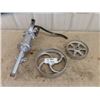 Image 1 : Cast Metal Hand Pump, 2 Cast Steel Wheels/ Pulleys ; 8.5" + 10" wide