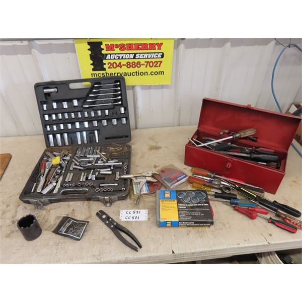 Craftsman Socket Set, Power Fist Hole Saw Kit, Welding Mask, Tool Box with